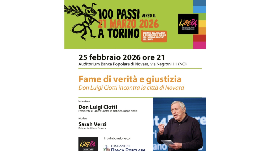 Don Ciotti a Novara: appuntamento all’auditorium BPN nel segno di Cristina Mazzotti